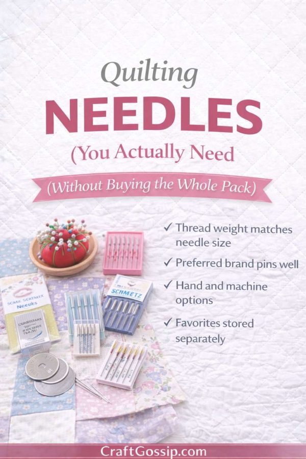 An image of quilting needles on a quilt